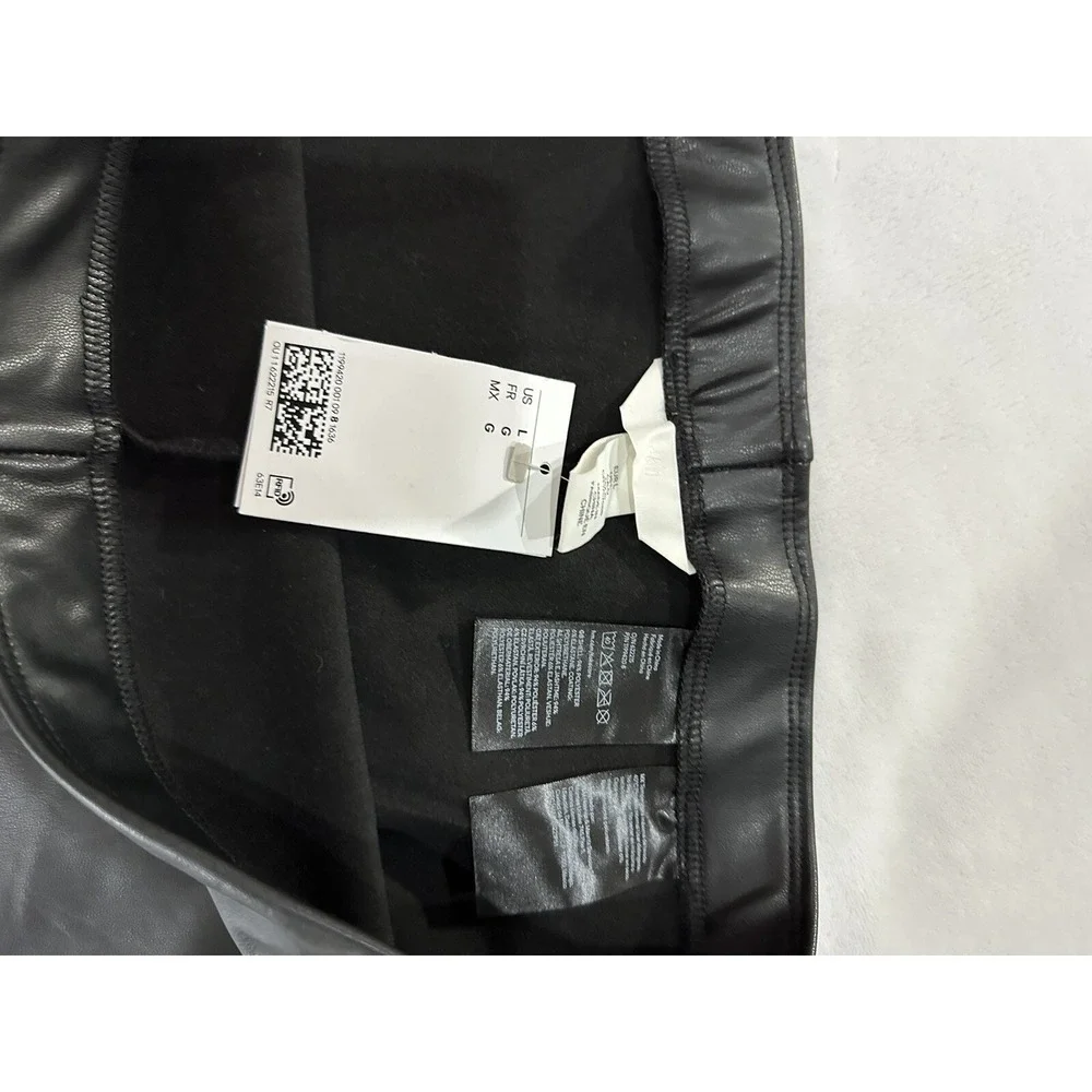 HM Womens High Waisted Black Faux Leather Leggings Slim Fit Size‎ L New NWT